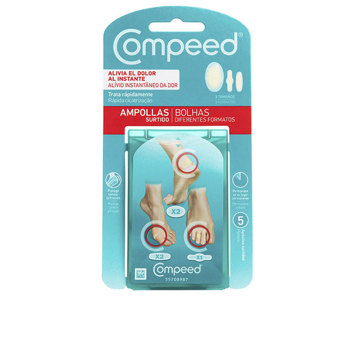 Assorted Compeed hydrocolloid blister dressings in multiple sizes for foot protection