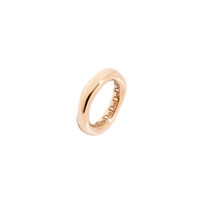Close-up of a rose gold minimalist band with smooth exterior and engraved inner band, Unisex ring