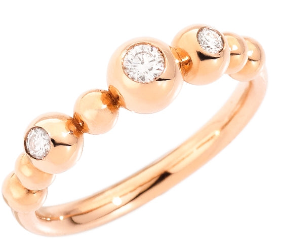 Close-up of rose gold beaded ring with embedded diamonds on neutral background
