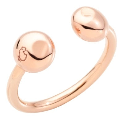 Minimalist rose gold open ring with polished finish and slight gap, shown on neutral background
