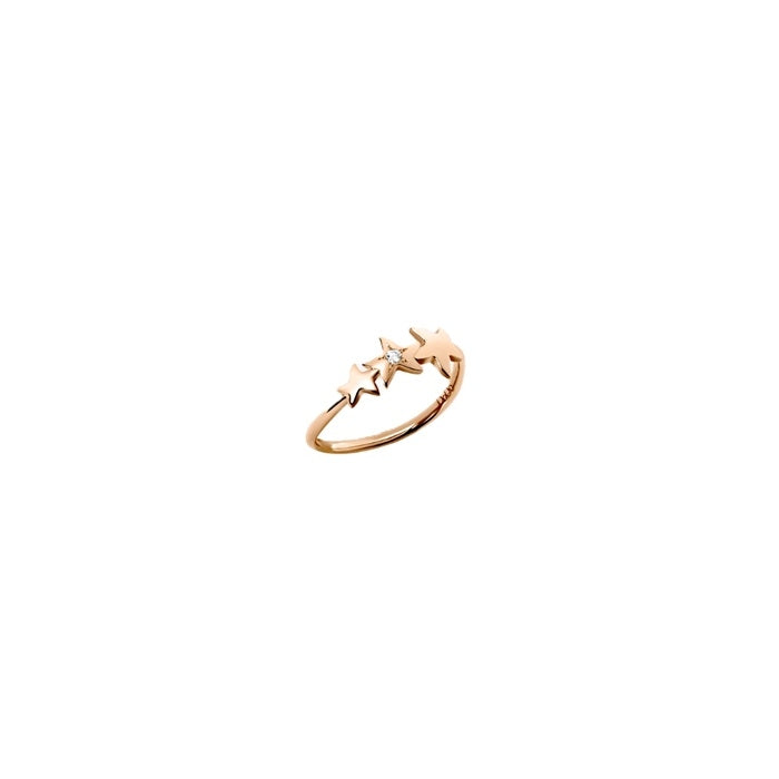 Rose gold ring shaped like a star with a small center diamond on a smooth band, close-up view