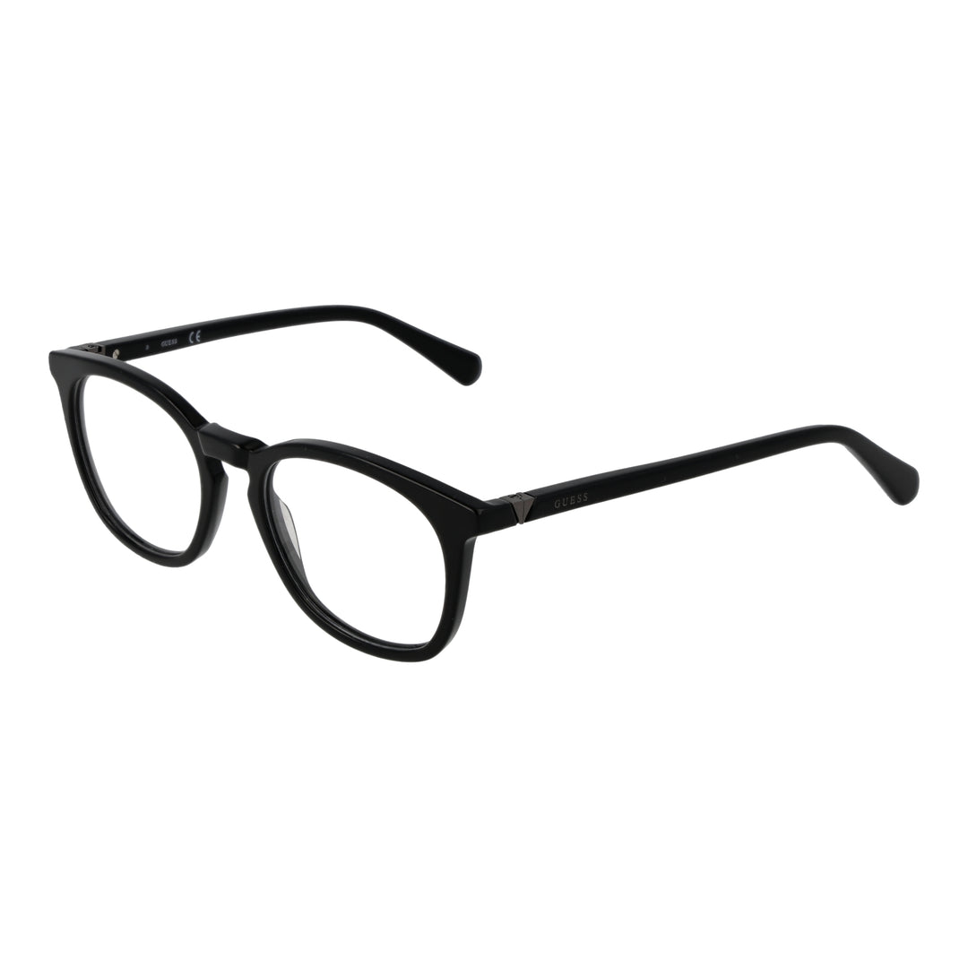 Unisex black full-rim rectangular eyeglasses in plastic with nose pads shown front-facing on neutral background