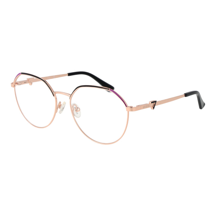 Rose gold and black thin metal round eyeglasses for Women with adjustable nose pads and temple logo