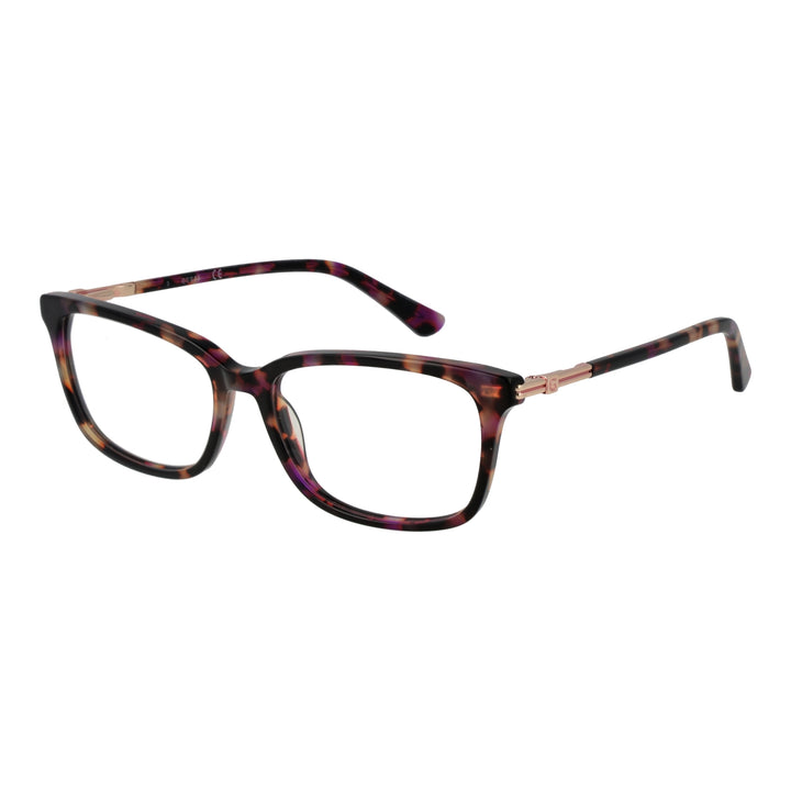 Tortoise shell rectangular eyeglasses for Women, brown black purple pattern, plastic frame, metal G hinge visible