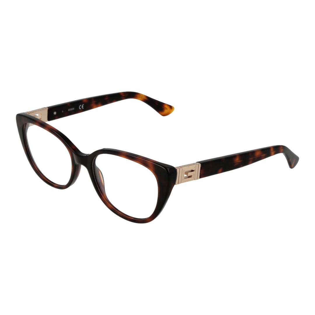 Tortoiseshell cat-eye eyeglasses in glossy plastic with gold 'G' hinge, fashionable retro profile for Women