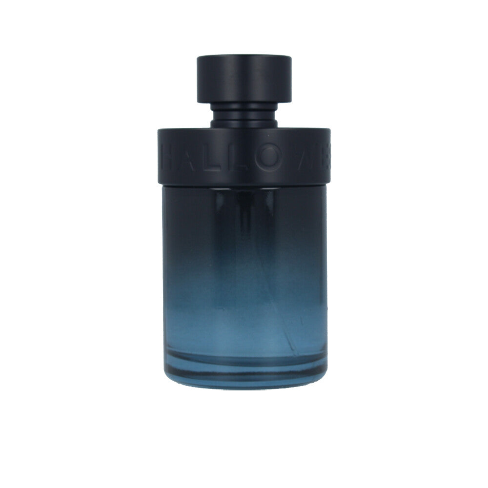 Cylindrical glass perfume bottle, 75 ml, amber liquid, citrus-spice label