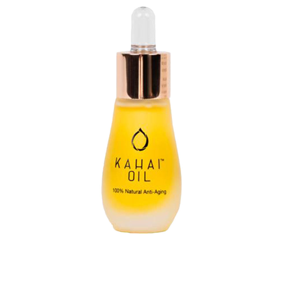 15 ml clear bottle of cacay facial oil with dropper, light golden oil