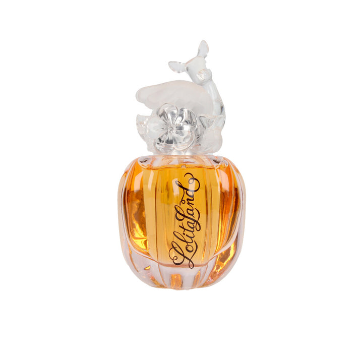 Sculpted crystal perfume bottle with pale rose liquid, 80 ml, floral‑fruity