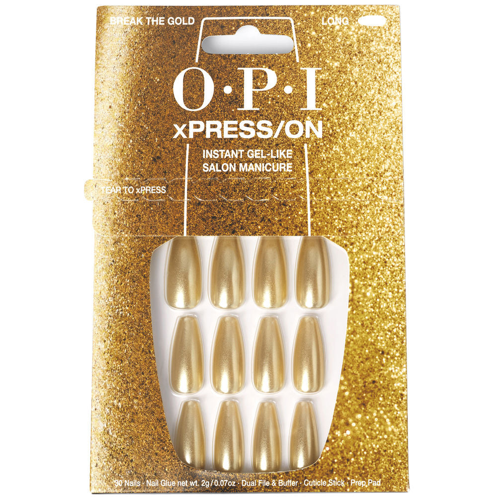 Pack of 30 glossy press-on nails with file, buffer, prep pad and adhesive