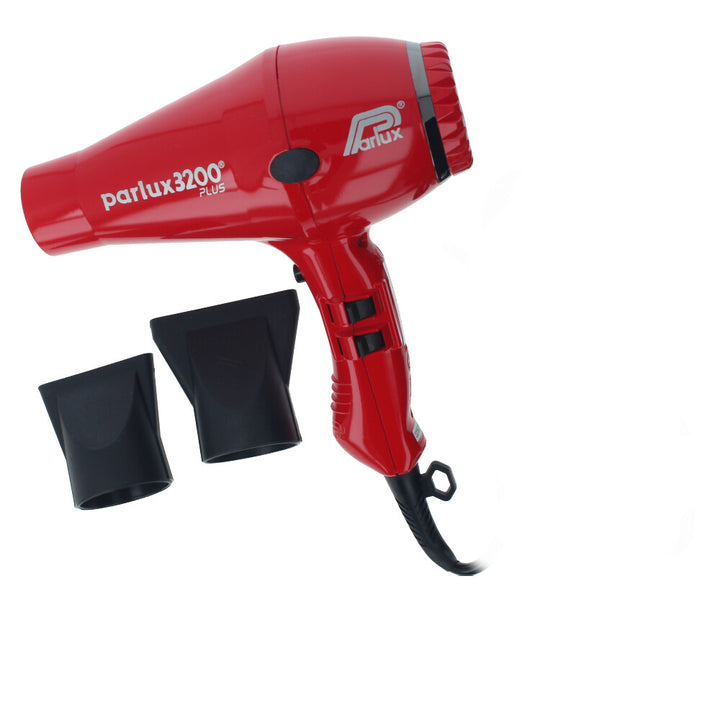 Silver ultra-light professional hair dryer with two flat nozzles and long cable