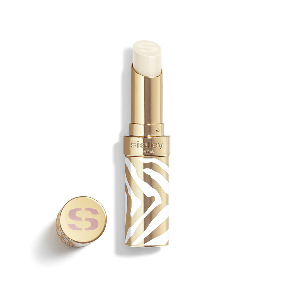 Refillable gold-and-white zebra lip balm with creamy pink-tint, 1 unit, Unisex