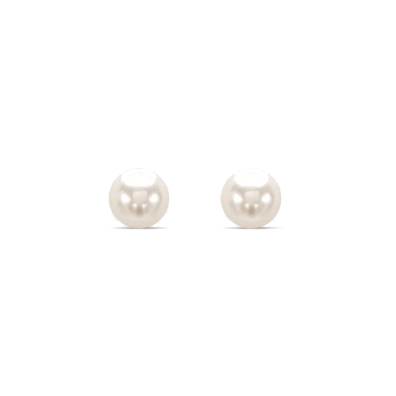 Stroili Classic Pearl Studs: pair of white round pearl stud earrings with smooth surfaces on silver posts