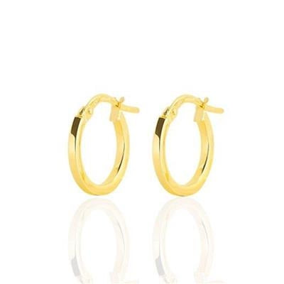 Pair of smooth gold hoop earrings with hinged clasps displayed on white background for Women
