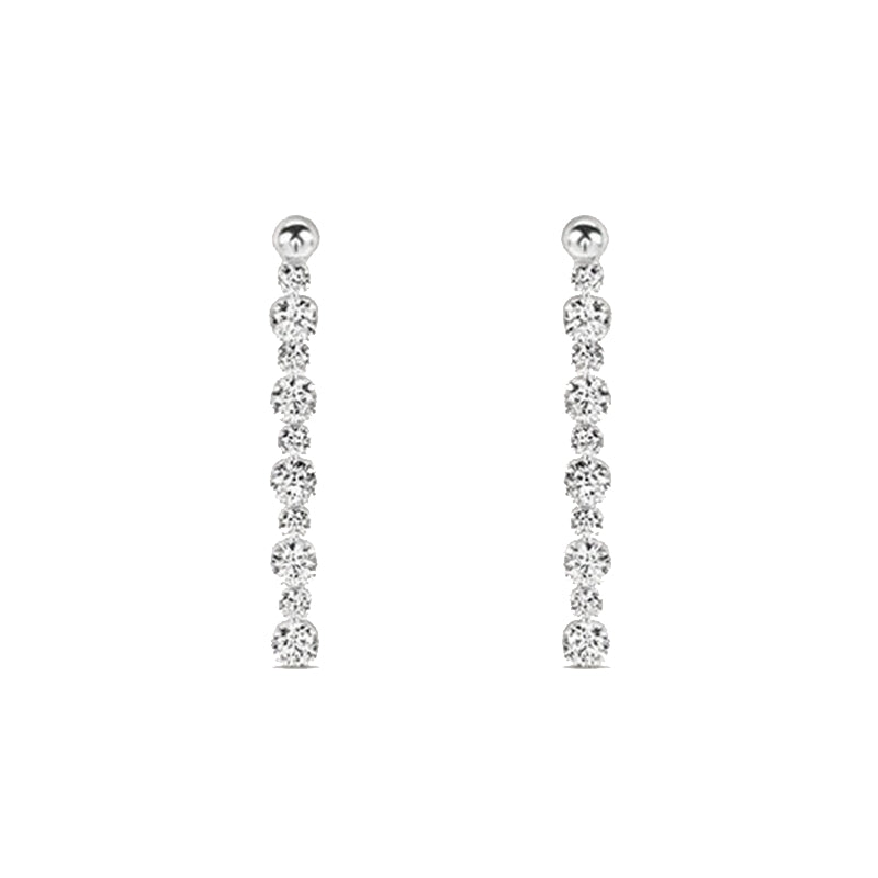 Stroili Silver Drop Earrings: earrings with multiple round clear crystals cascading from polished metal studs