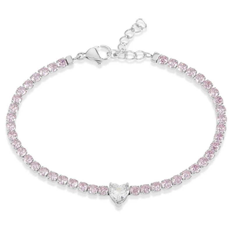 Stroili Silver Heart Bracelet: chain bracelet featuring a pink heart-shaped centerpiece and adjustable clasp