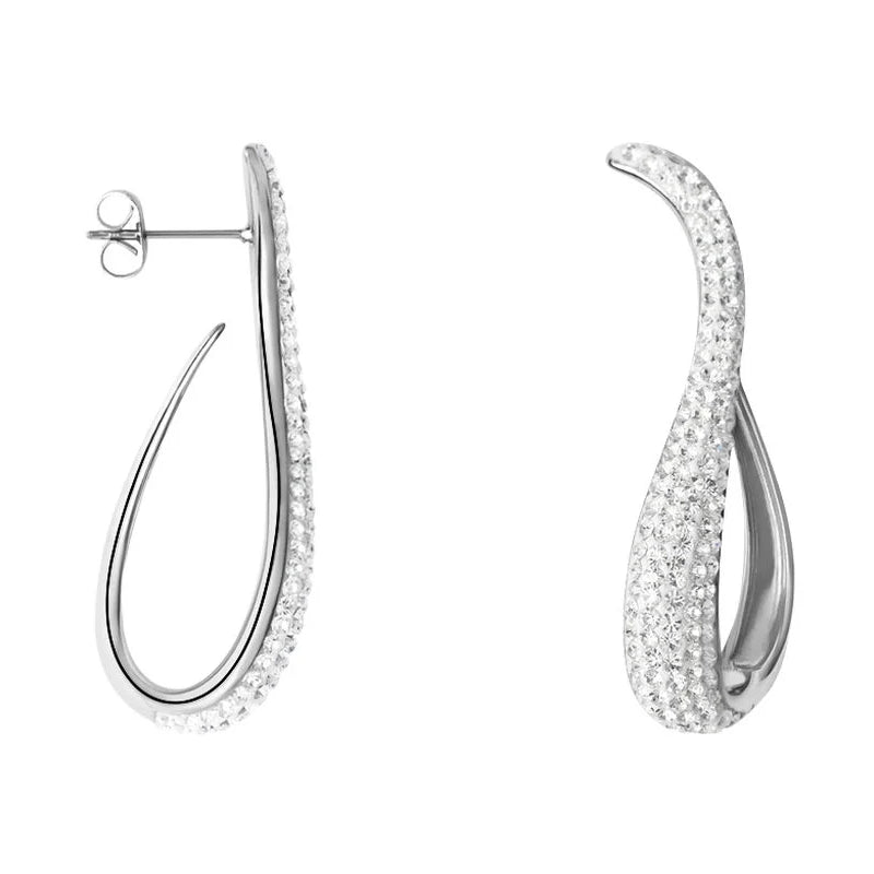 Stroili Steel White Crystal Stud Earrings: stud earrings with white crystals and butterfly backs